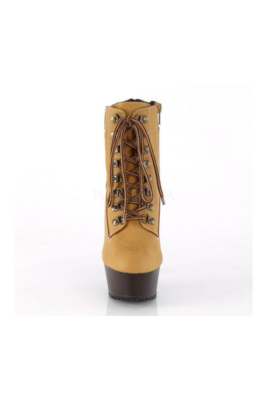 Pleaser DELIGHT-600TL-02 Platform Ankle Boot in Brown Faux Leather
