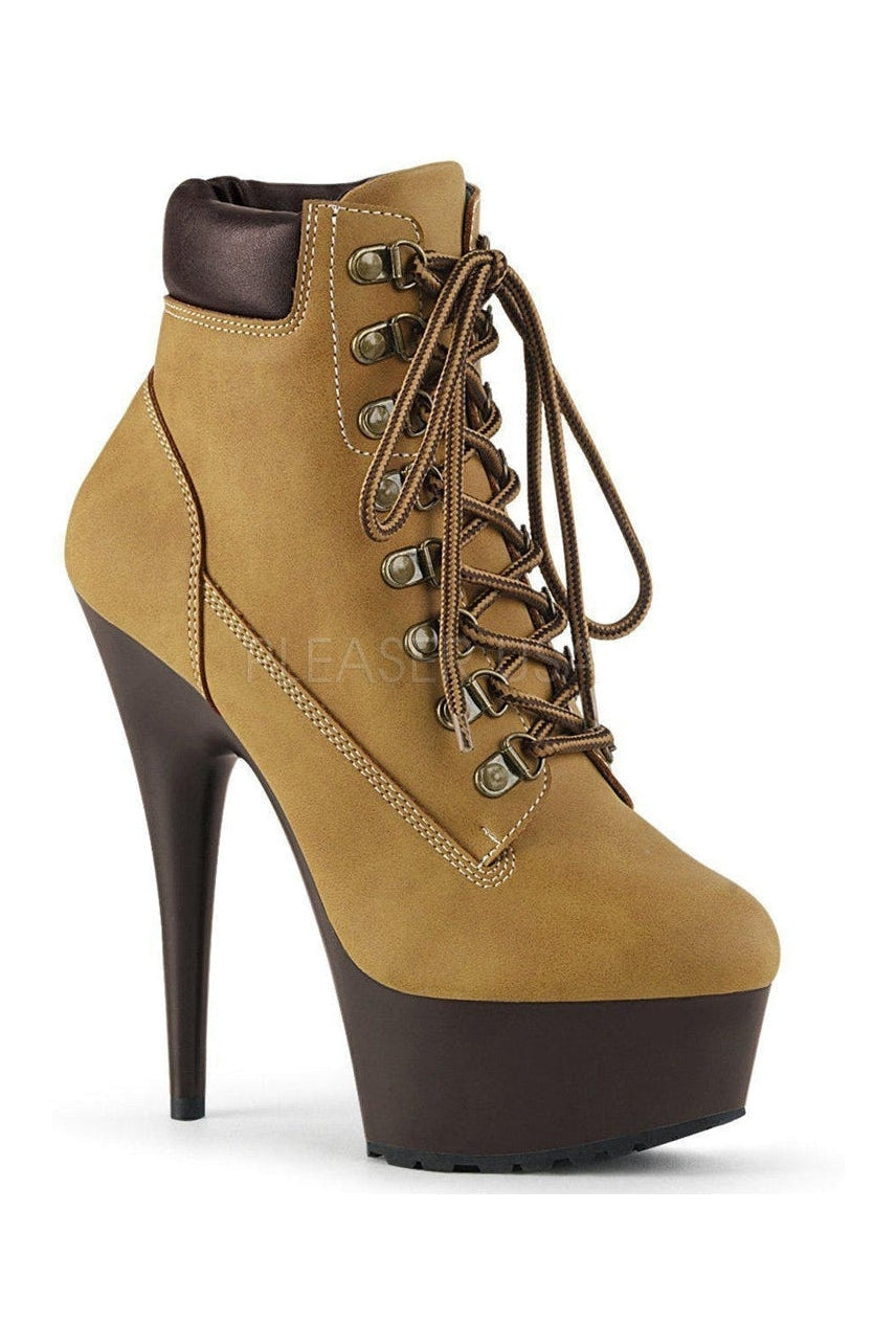 DELIGHT-600TL-02 Platform Ankle Boot | Brown Faux Leather-Pleaser-SEXYSHOES.COM