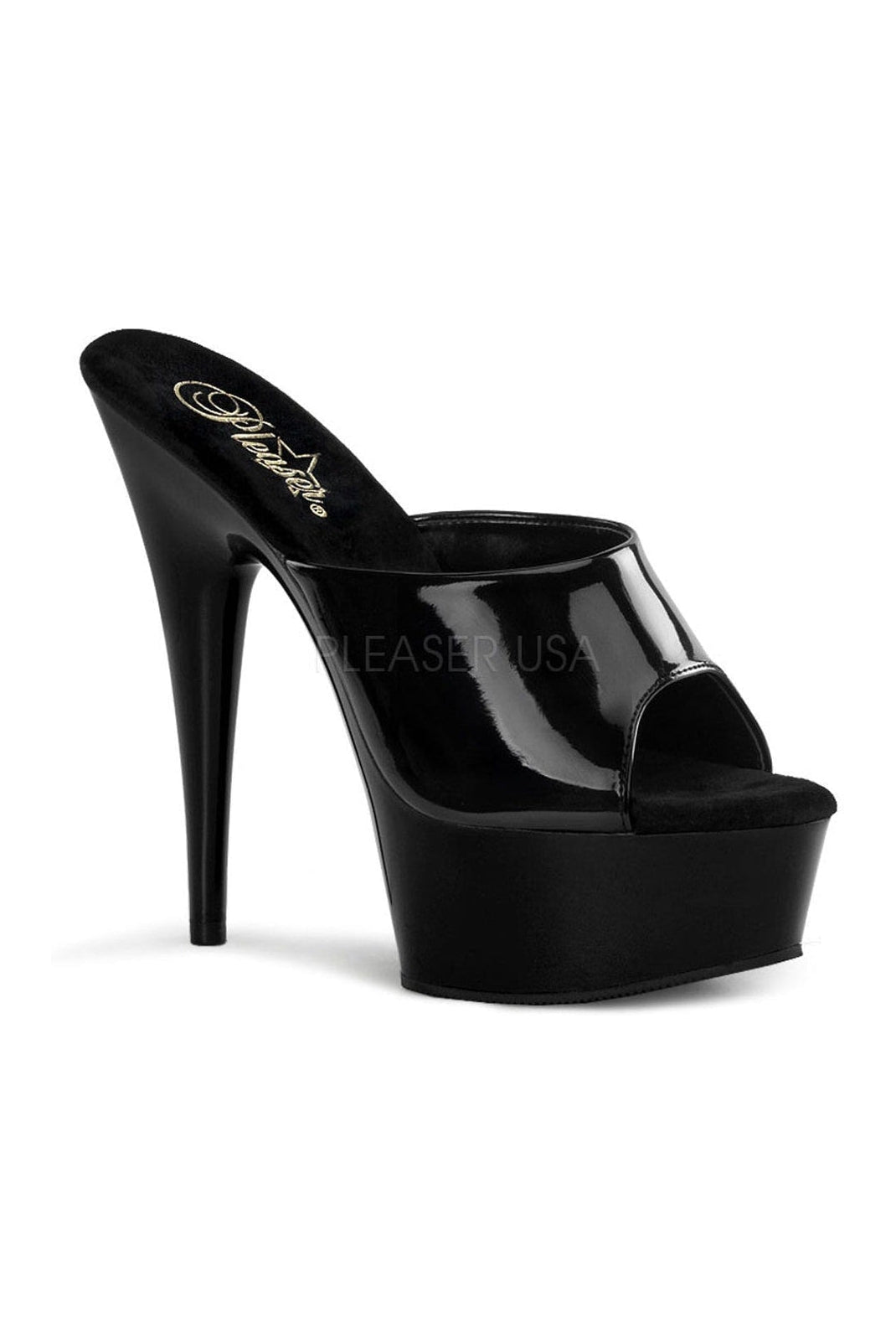 DELIGHT-601 Platform Slide | Black Patent-Pleaser-Black-Slides-SEXYSHOES.COM