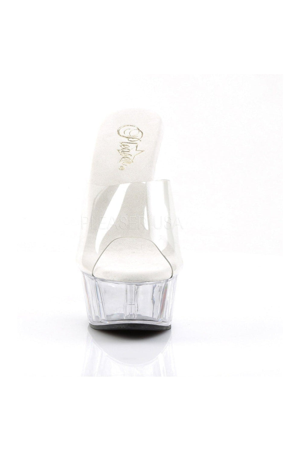 Pleaser DELIGHT-601 Platform Slide in Clear Vinyl
