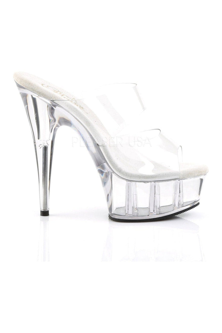 Pleaser DELIGHT-602 Platform Slide in Clear Vinyl