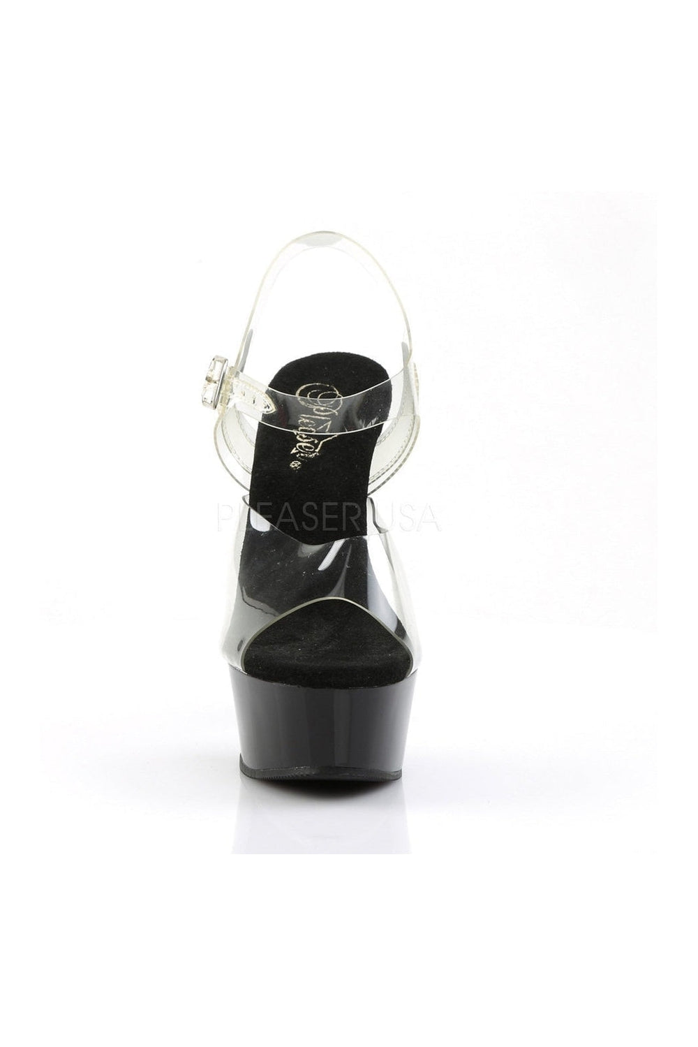 Pleaser DELIGHT-608 Platform Sandal in Black Vinyl