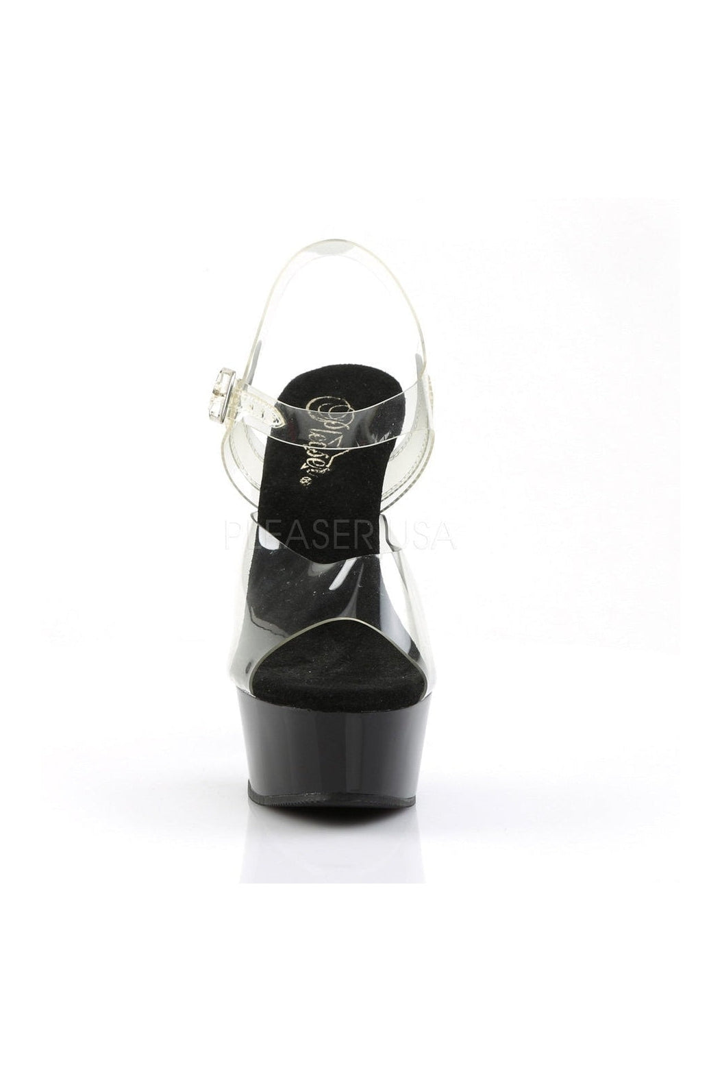 DELIGHT-608 Platform Sandal | Black Vinyl-Pleaser-Sandals-SEXYSHOES.COM