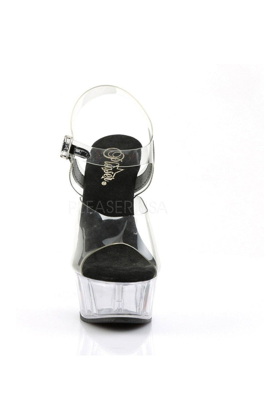 DELIGHT-608 Platform Sandal | Black Vinyl-Pleaser-Sandals-SEXYSHOES.COM