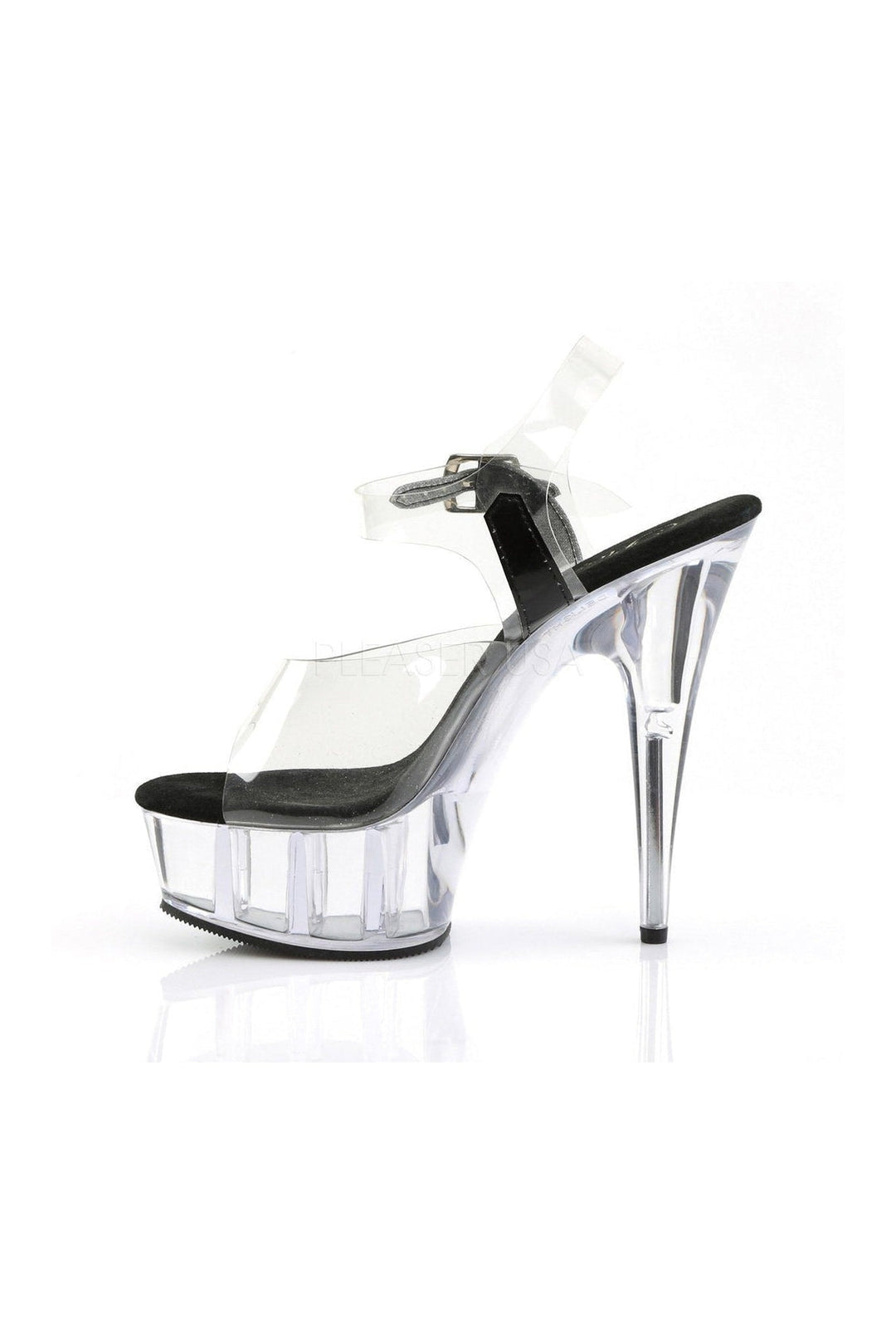 Pleaser DELIGHT-608 Platform Sandal in Black Vinyl