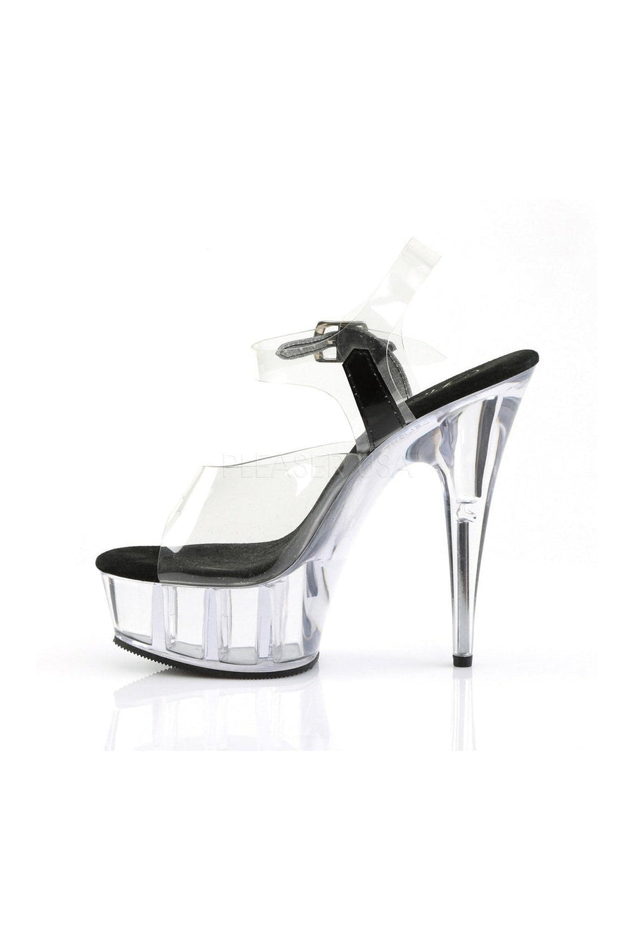 Pleaser DELIGHT-608 Platform Sandal in Black Vinyl