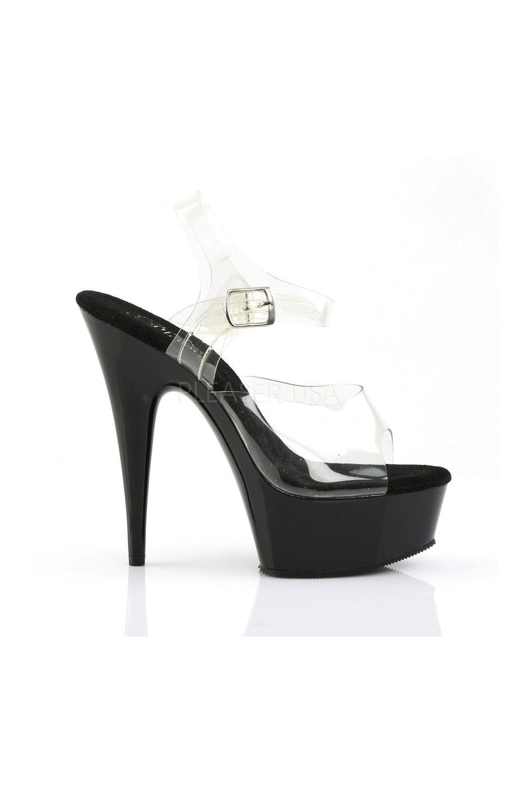 Pleaser DELIGHT-608 Platform Sandal in Black Vinyl