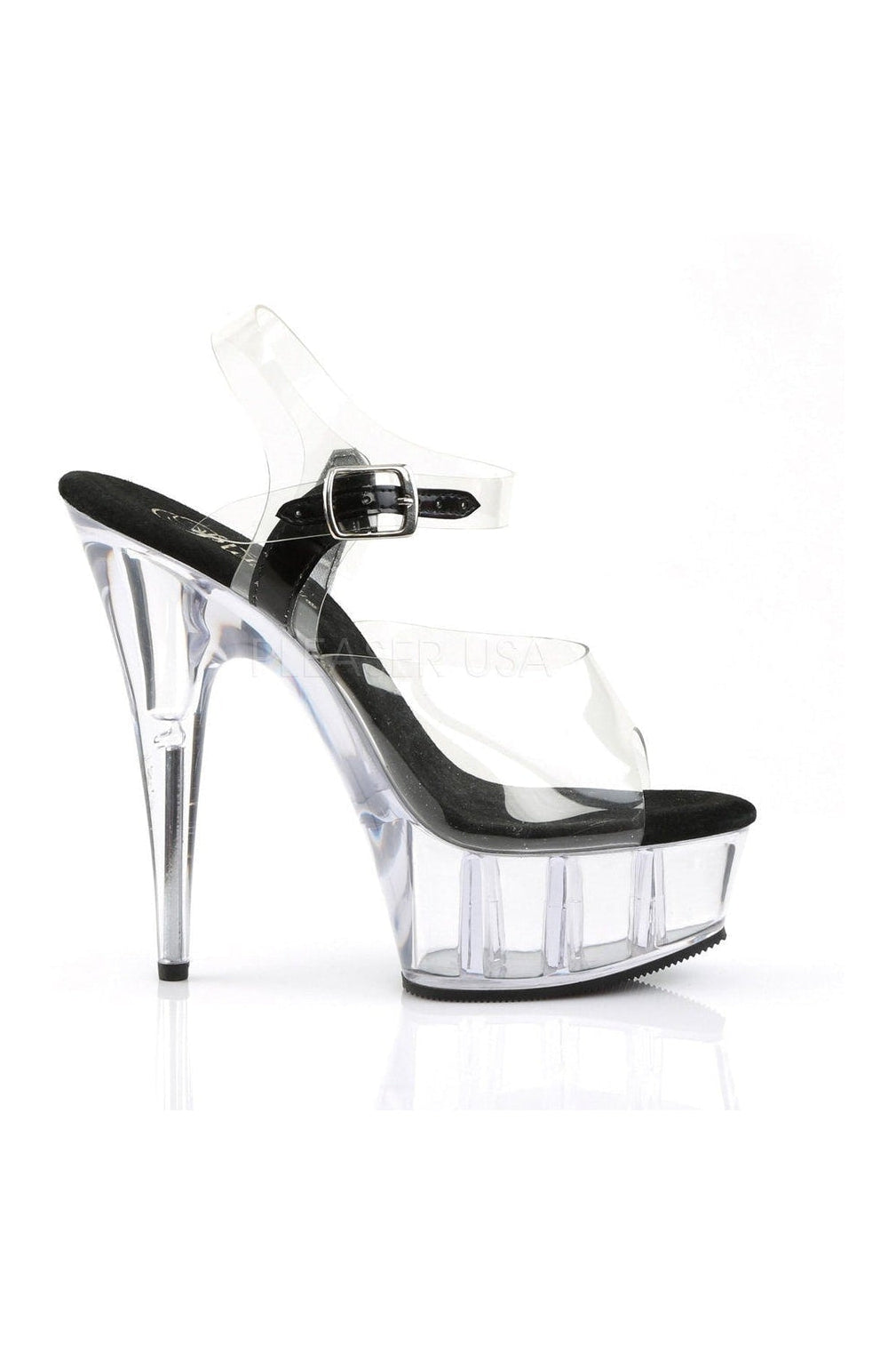 Pleaser DELIGHT-608 Platform Sandal in Black Vinyl