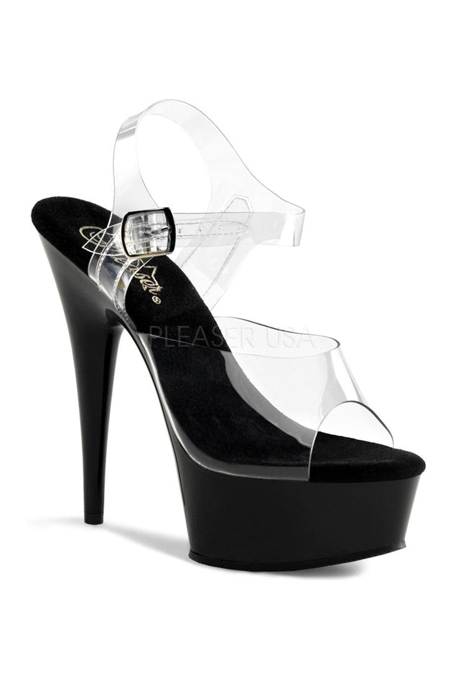 Pleaser DELIGHT-608 Platform Sandal in Black Vinyl from SexyShoes.com
