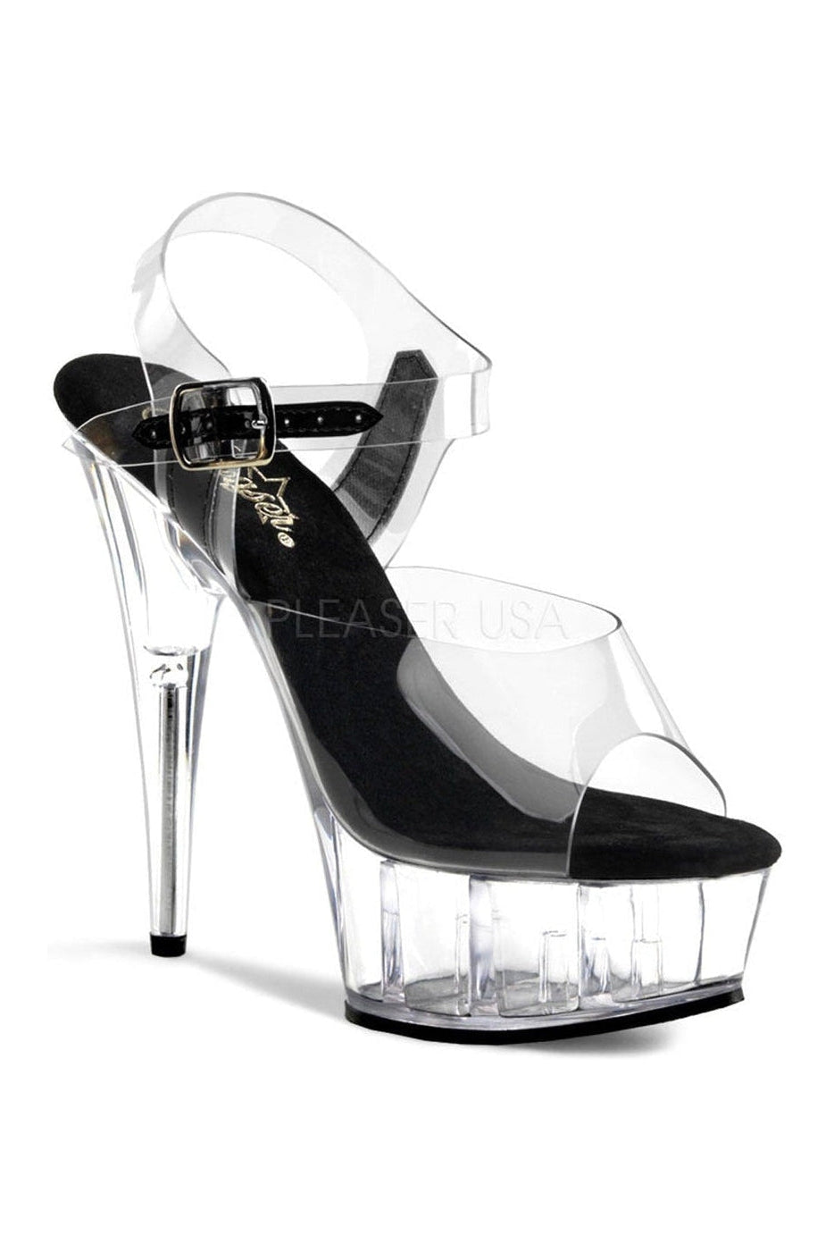 Pleaser DELIGHT-608 Platform Sandal in Black Vinyl from SexyShoes.com
