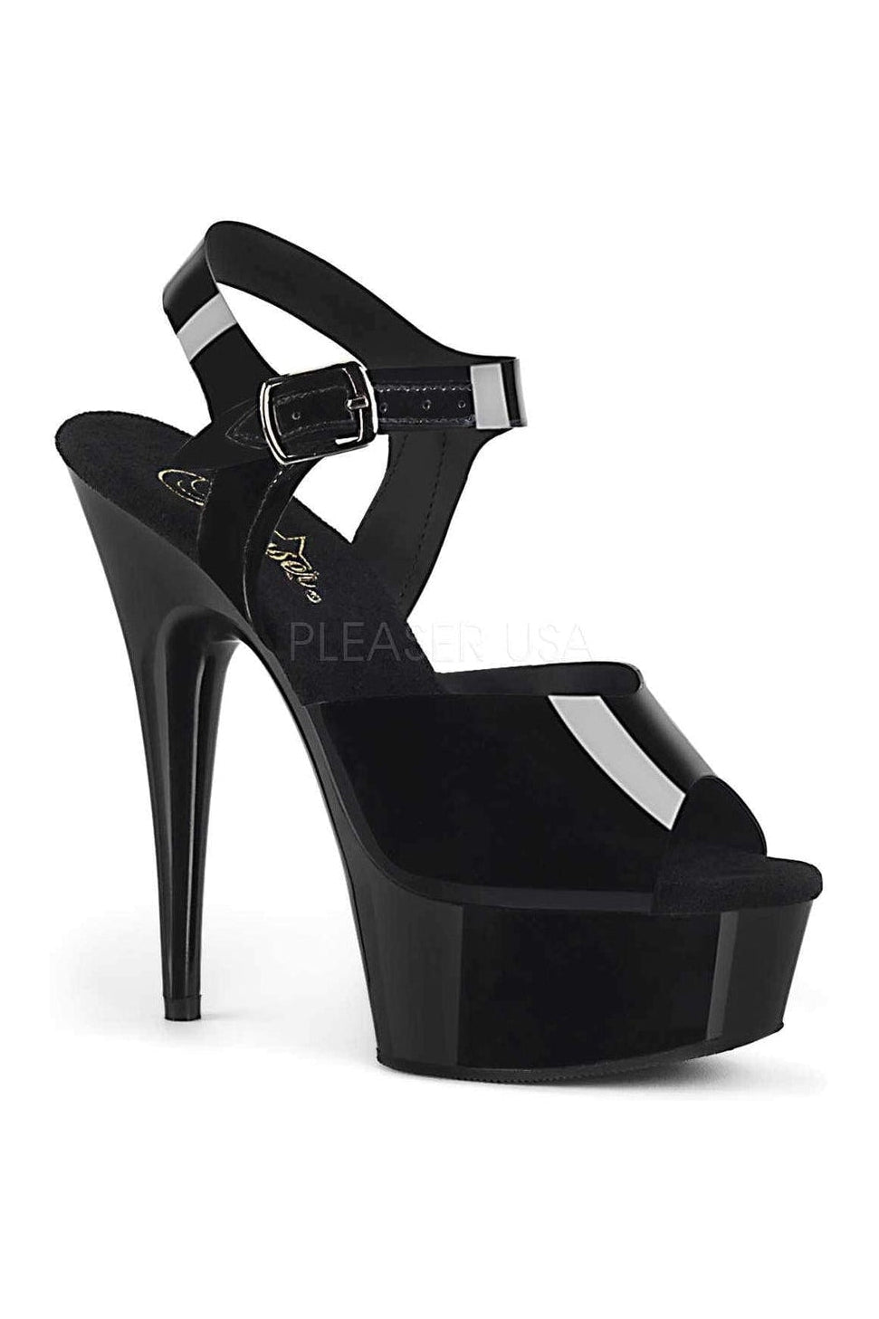 Pleaser DELIGHT-608N Platform Sandal in Black Faux Leather from SexyShoes.com