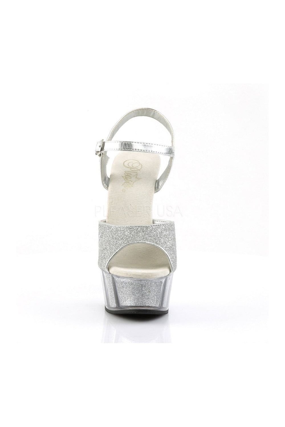 DELIGHT-609-5G Platform Sandal | Silver Glitter-Pleaser-Sandals-SEXYSHOES.COM