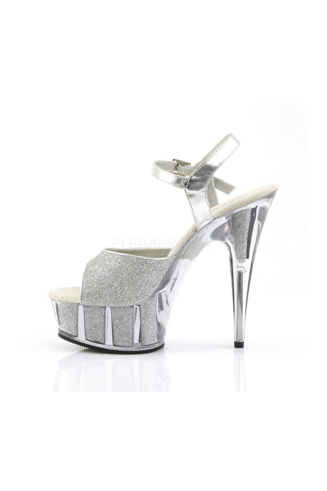 DELIGHT-609-5G Platform Sandal | Silver Glitter-Pleaser-Sandals-SEXYSHOES.COM