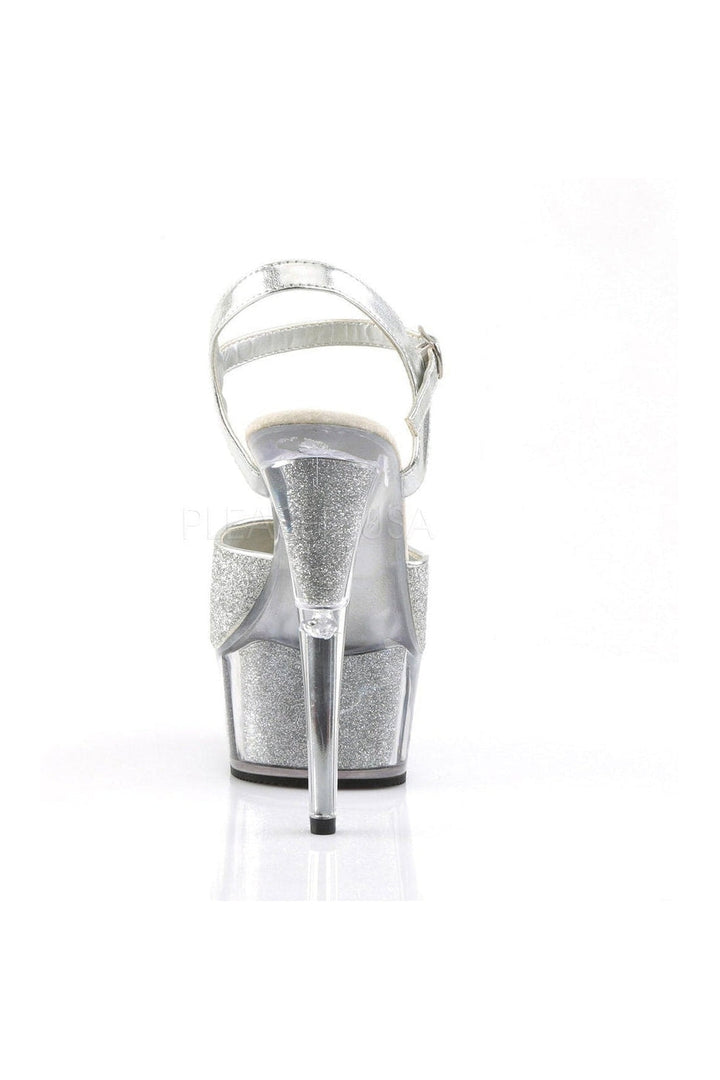 DELIGHT-609-5G Platform Sandal | Silver Glitter-Pleaser-Sandals-SEXYSHOES.COM