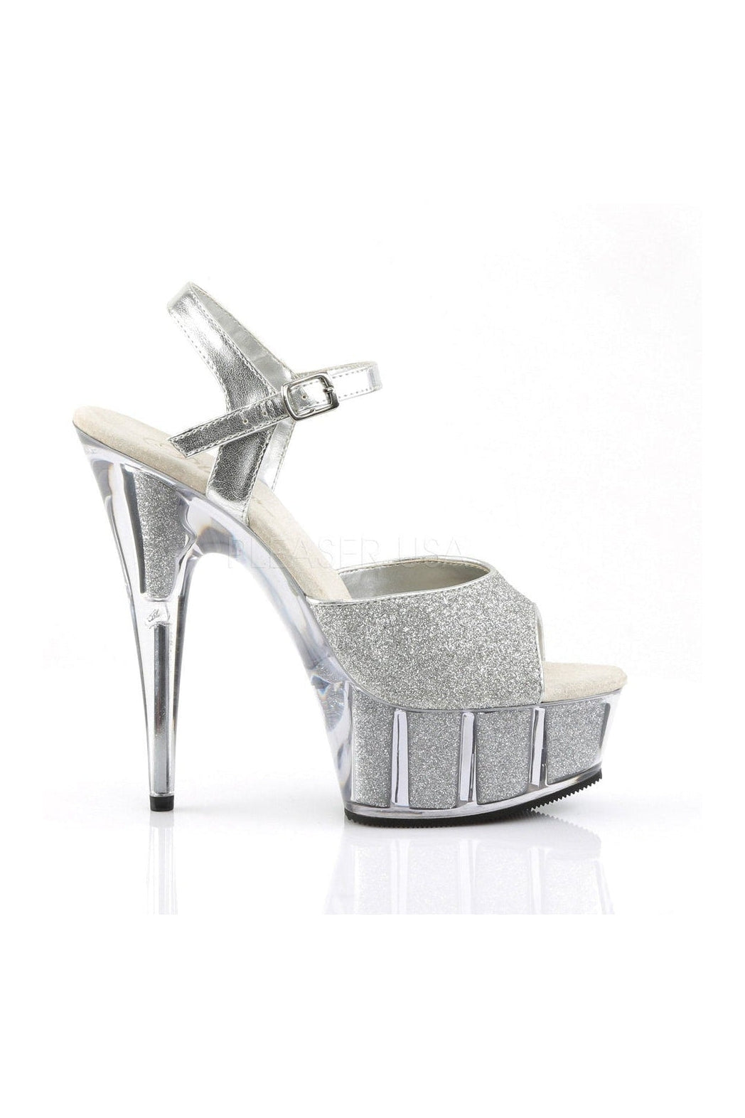 DELIGHT-609-5G Platform Sandal | Silver Glitter-Pleaser-Sandals-SEXYSHOES.COM