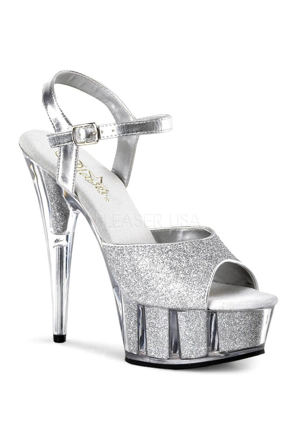 DELIGHT-609-5G Platform Sandal | Silver Glitter-Pleaser-Silver-Sandals-SEXYSHOES.COM