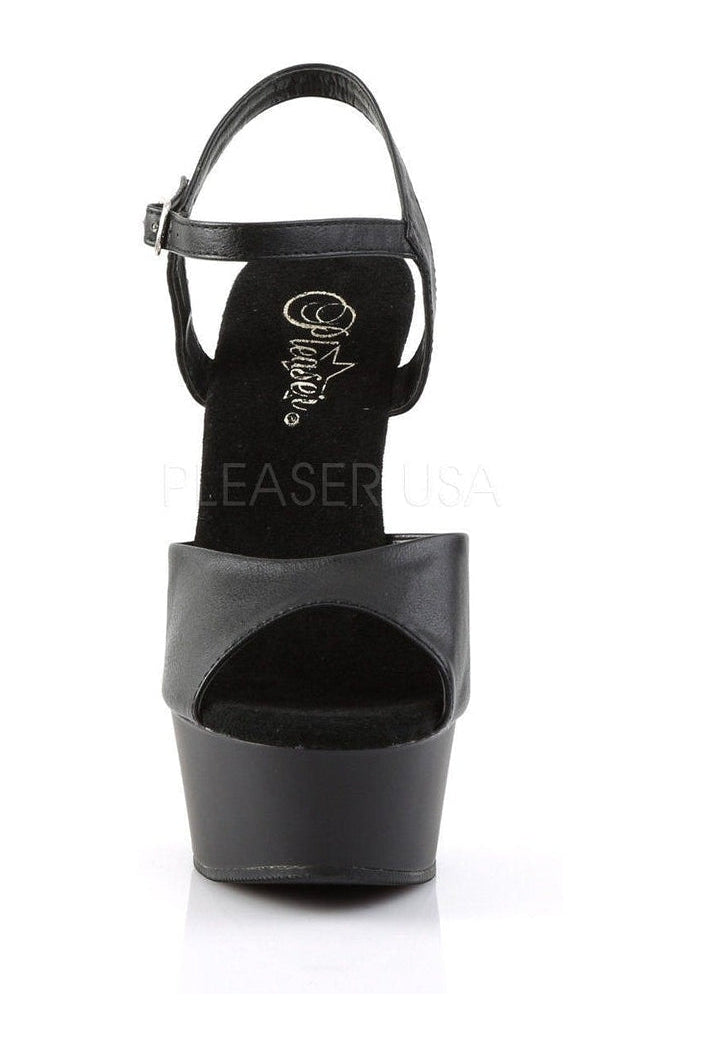 DELIGHT-609 Platform Sandal | Black Faux Leather-Pleaser-Sandals-SEXYSHOES.COM