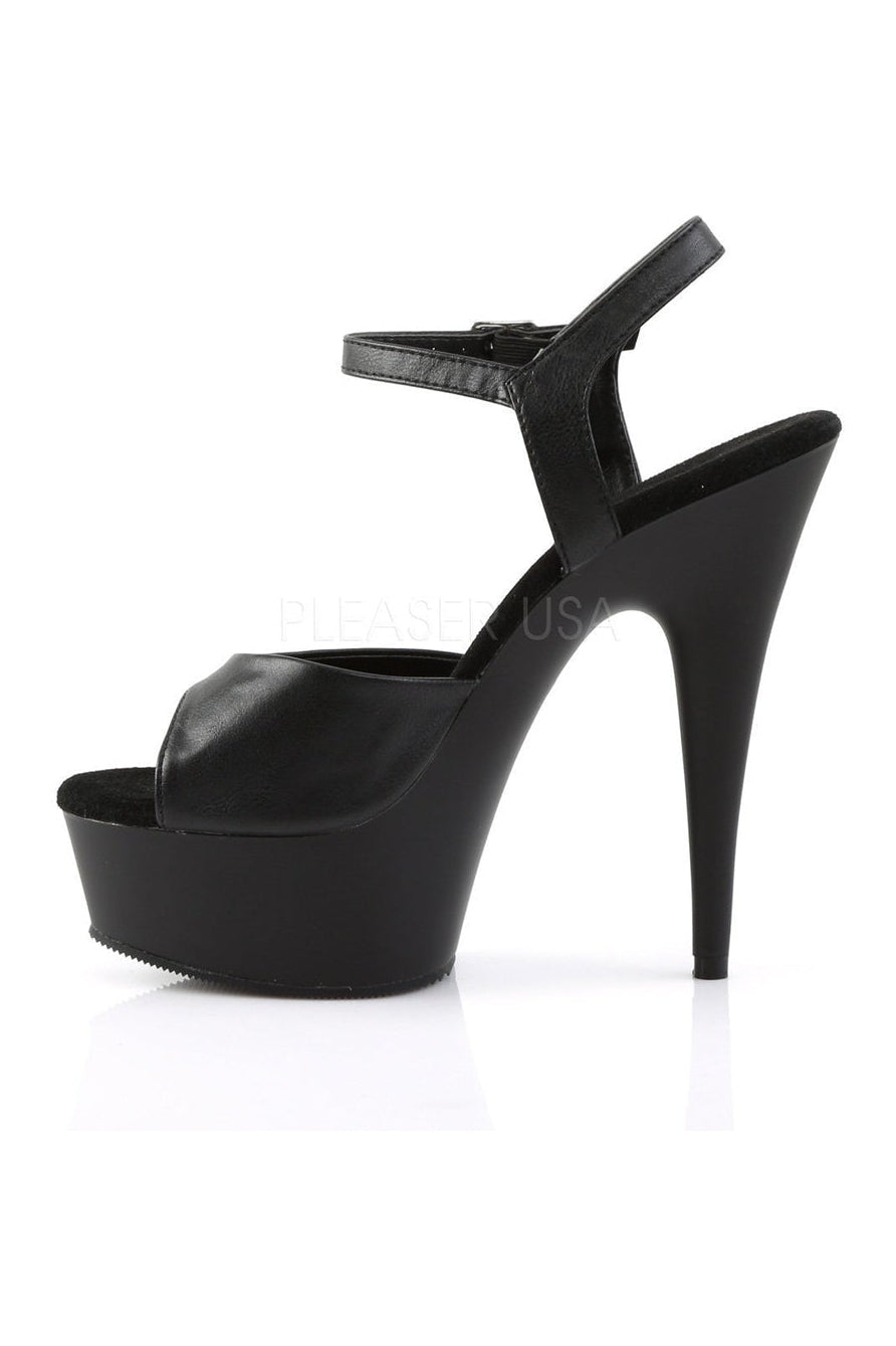 DELIGHT-609 Platform Sandal | Black Faux Leather-Pleaser-Sandals-SEXYSHOES.COM