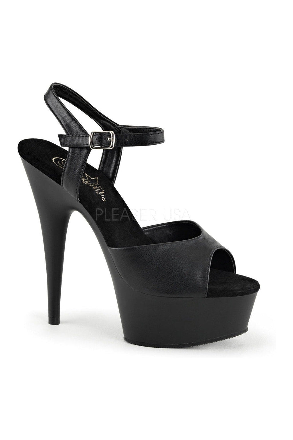 Pleaser DELIGHT-609 Platform Sandal in Black Faux Leather from SexyShoes.com