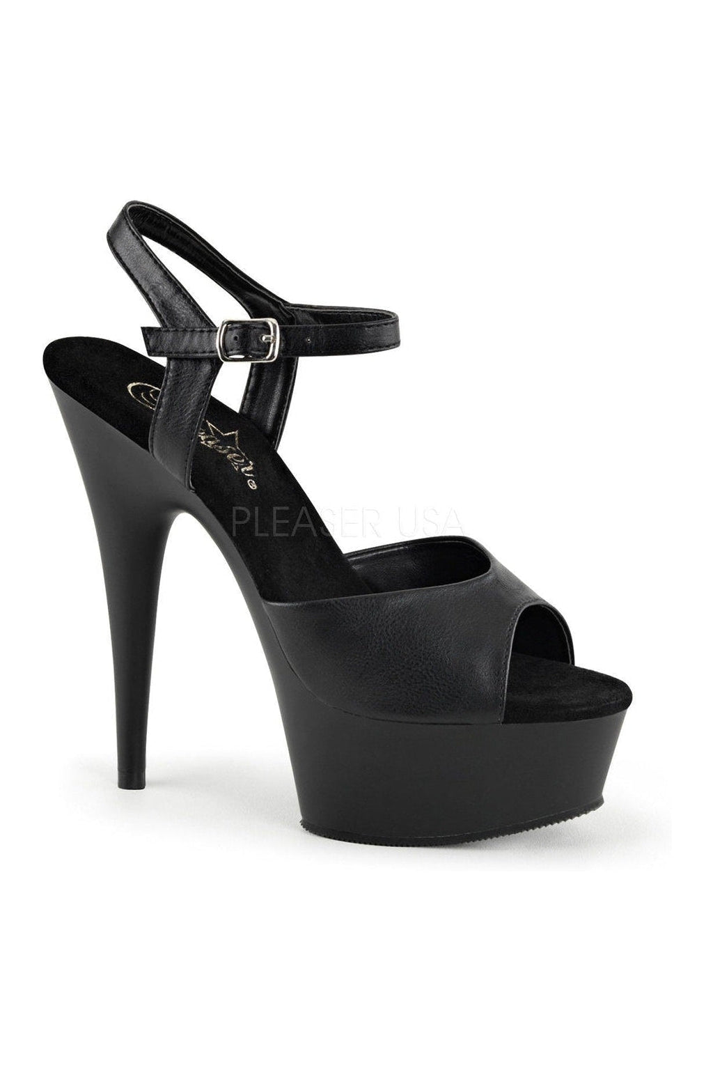 DELIGHT-609 Platform Sandal | Black Faux Leather-Pleaser-Black-Sandals-SEXYSHOES.COM