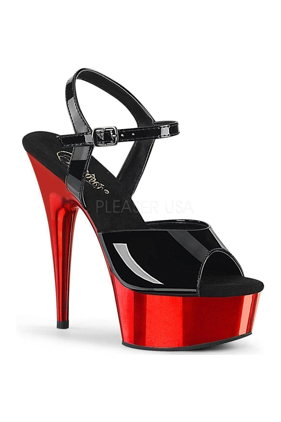 DELIGHT-609 Platform Sandal | Black Patent-Pleaser-SEXYSHOES.COM