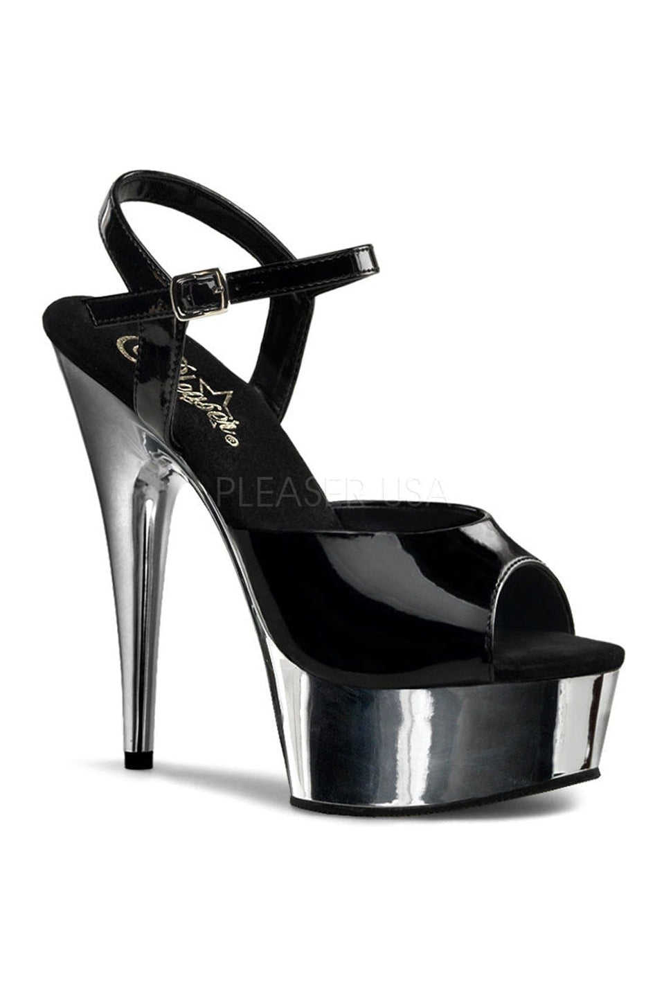 Pleaser DELIGHT-609 Platform Sandal in Black Patent from SexyShoes.com