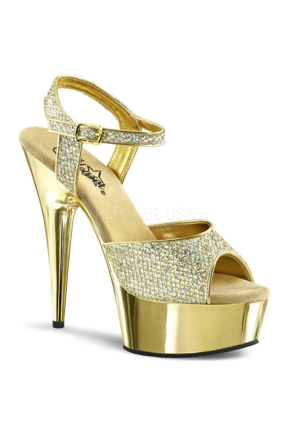 Pleaser DELIGHT-609G Platform Sandal in Gold Glitter from SexyShoes.com
