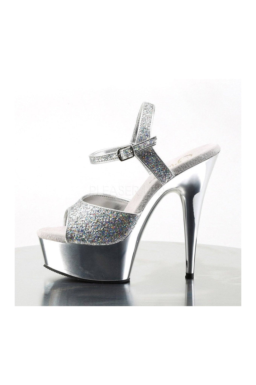 DELIGHT-609G Platform Sandal | Silver Glitter-Pleaser-Sandals-SEXYSHOES.COM