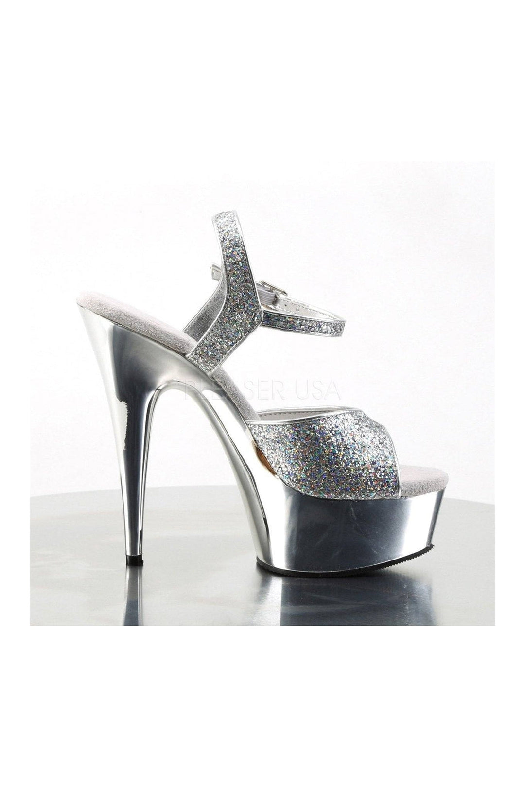 Pleaser DELIGHT-609G Platform Sandal in Silver Glitter