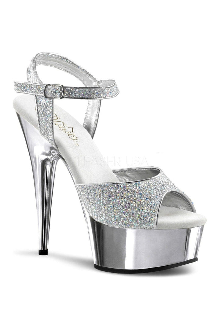 DELIGHT-609G Platform Sandal | Silver Glitter-Pleaser-Silver-Sandals-SEXYSHOES.COM