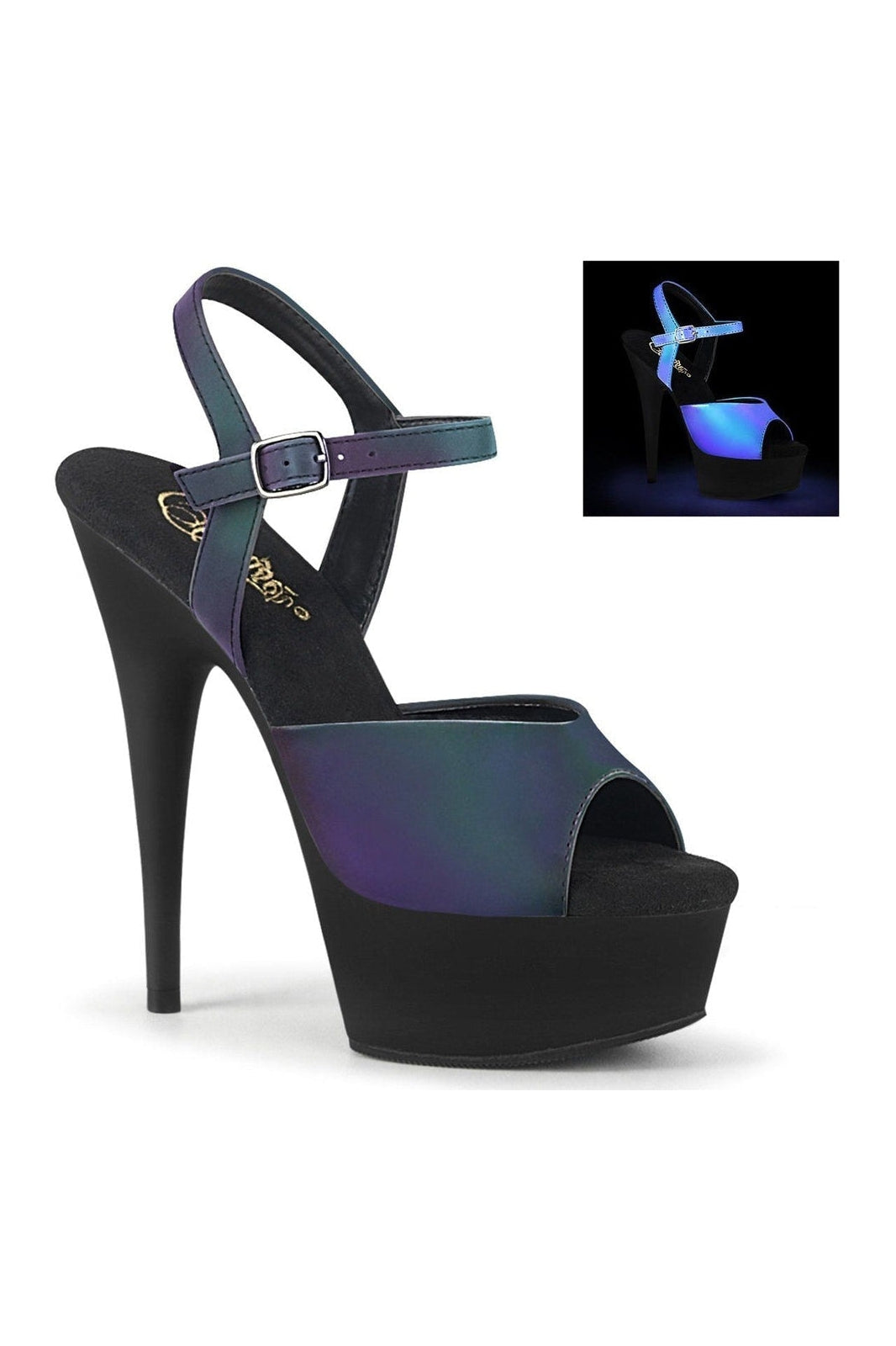 Pleaser DELIGHT-609REFL Exotic Sandal in Green Reflective from SexyShoes.com