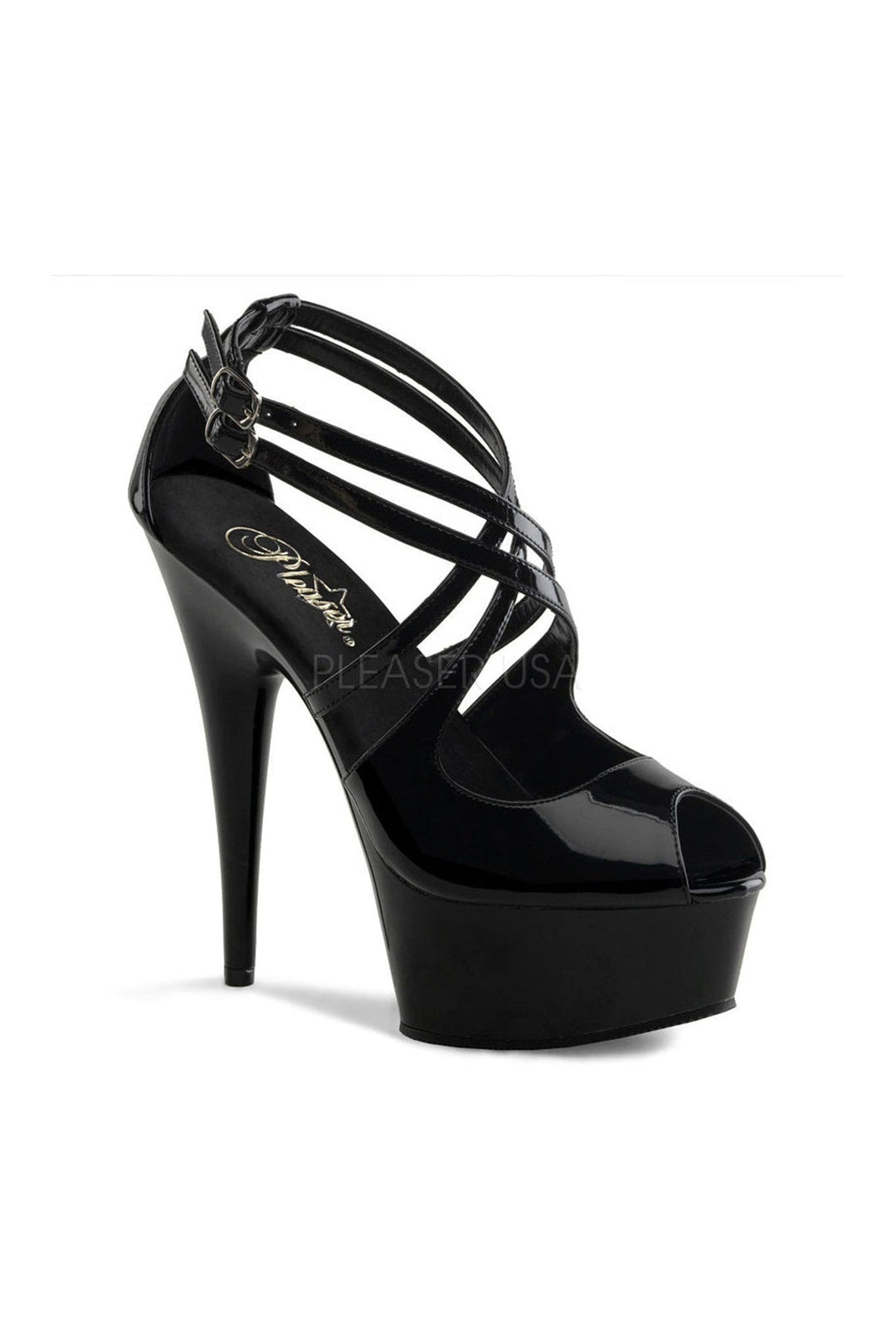 DELIGHT-612 Platform Sandal | Black Patent-Pleaser-Black-Sandals-SEXYSHOES.COM