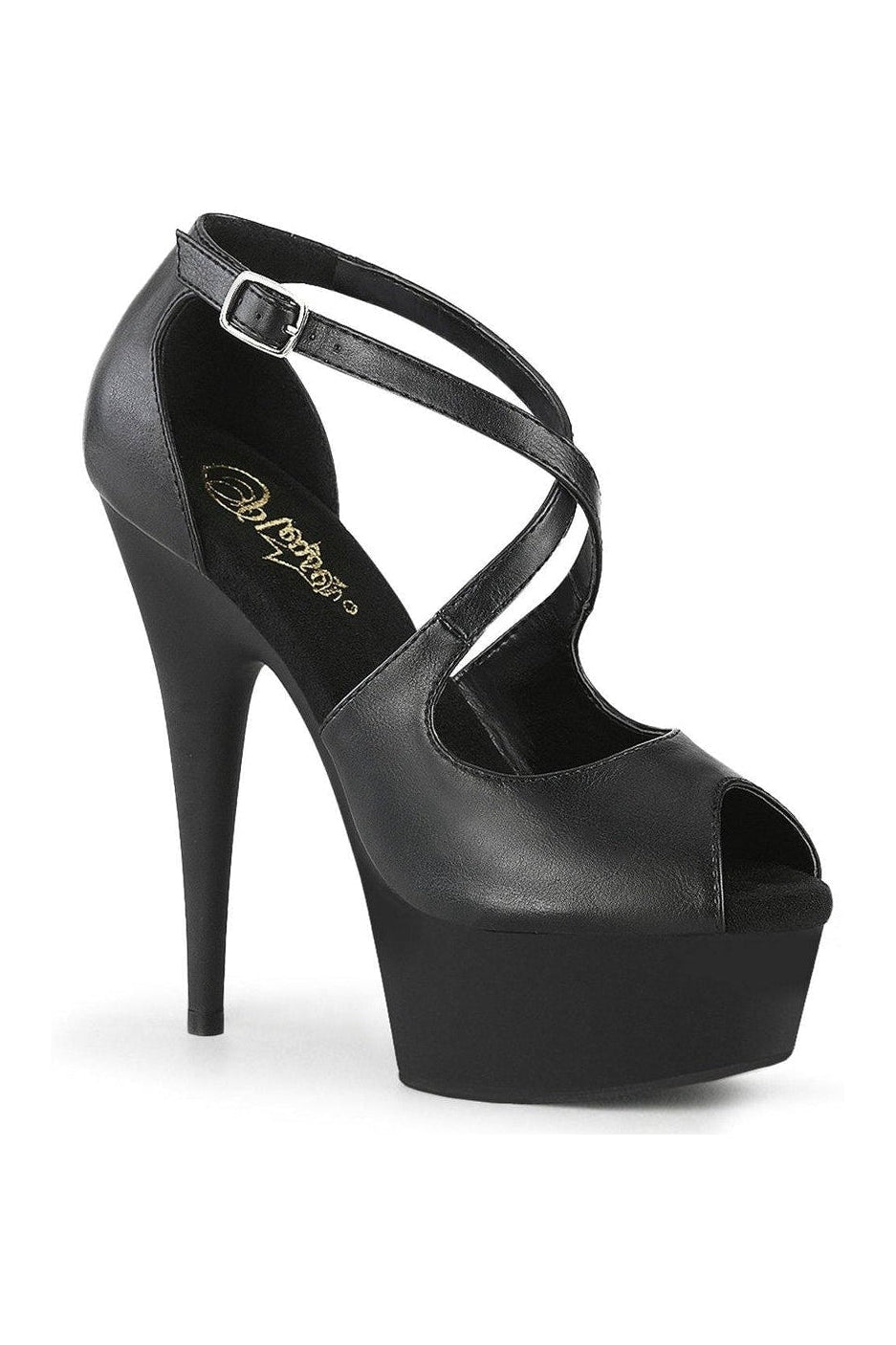 DELIGHT-621 Exotic Sandal | Black Faux Leather-Sandals-Pleaser-Black-8-Faux Leather-SEXYSHOES.COM