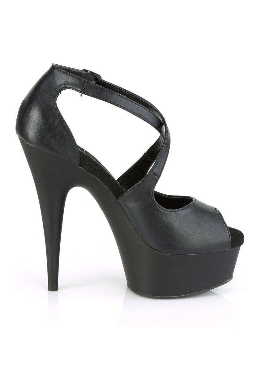 DELIGHT-621 Exotic Sandal | Black Faux Leather-Sandals-Pleaser-SEXYSHOES.COM