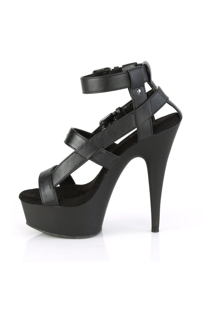 DELIGHT-637 Stripper Sandal | Black Faux Leather-Pleaser