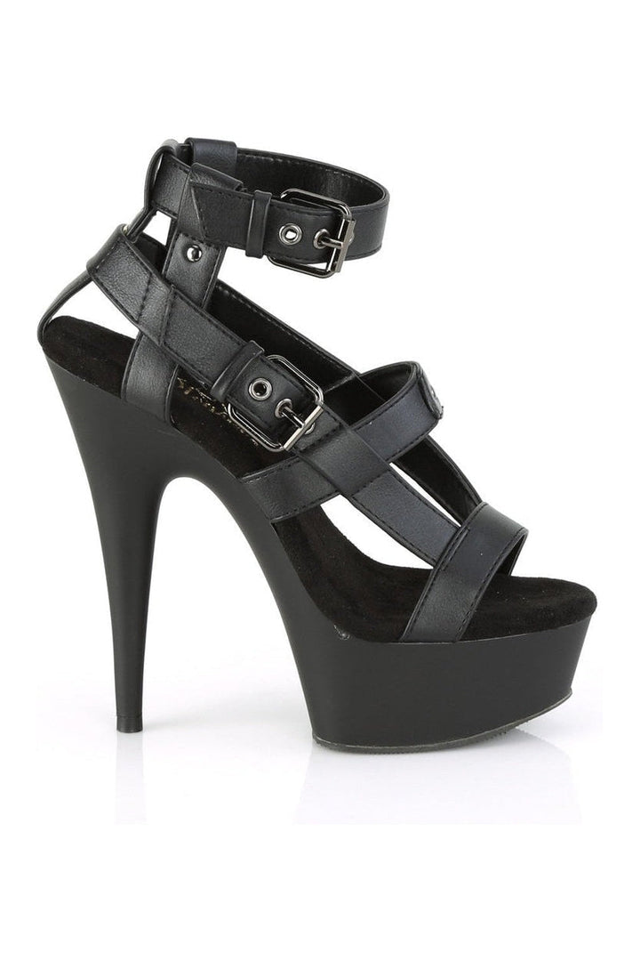 DELIGHT-637 Stripper Sandal | Black Faux Leather-Pleaser