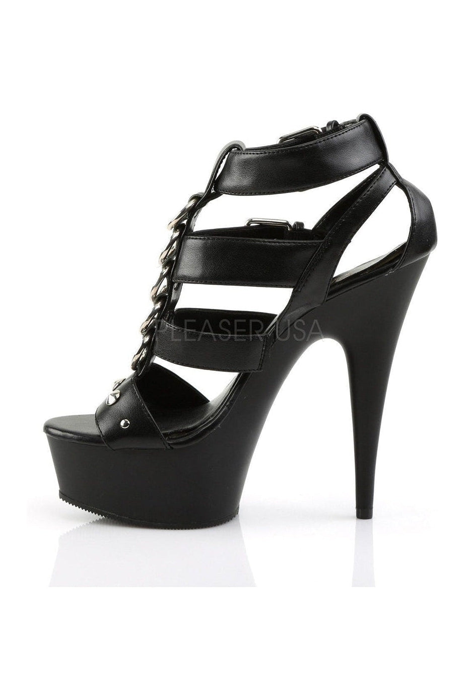 Pleaser DELIGHT-658 Platform Sandal in Black Faux Leather