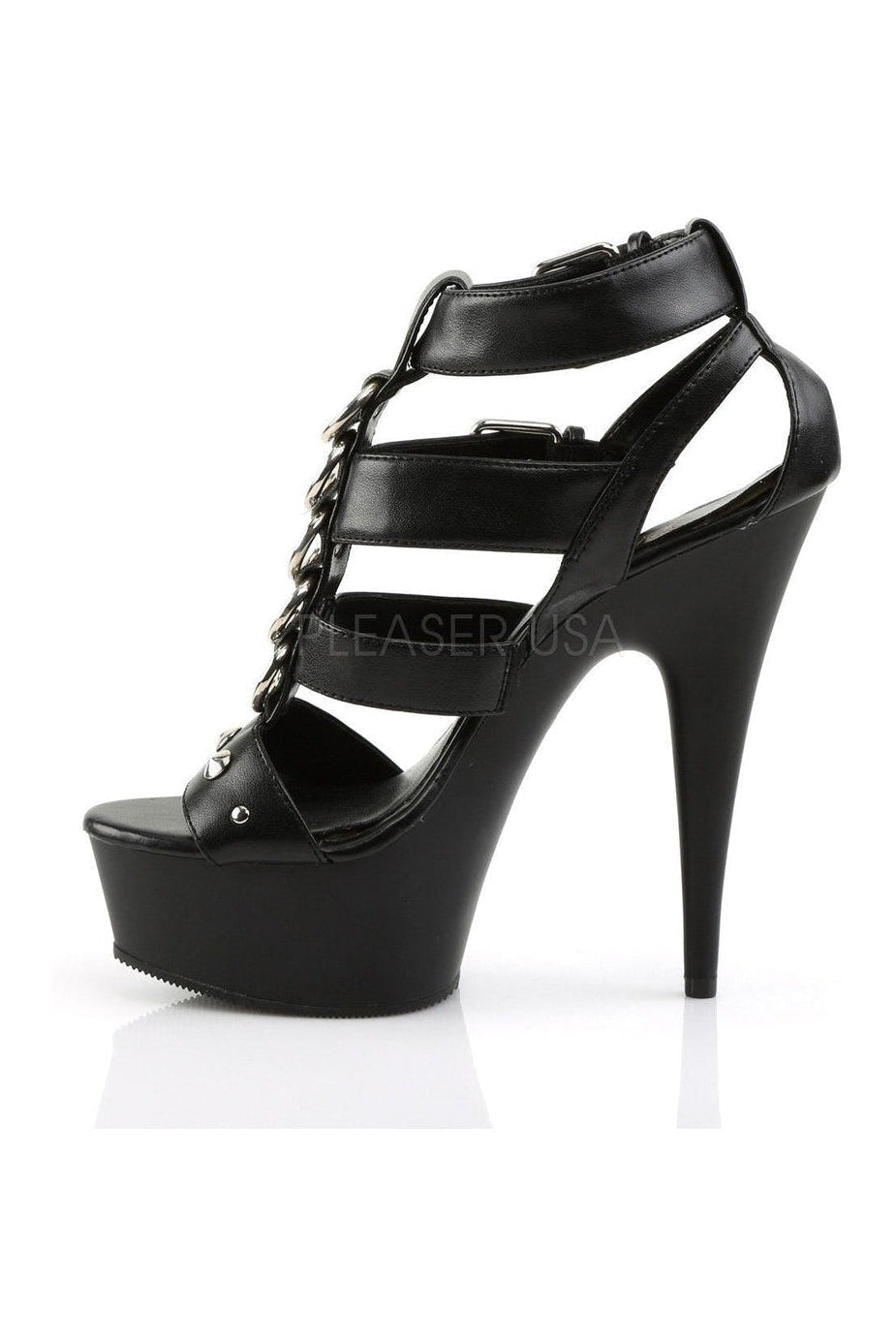 DELIGHT-658 Platform Sandal | Black Faux Leather-Pleaser-Sandals-SEXYSHOES.COM