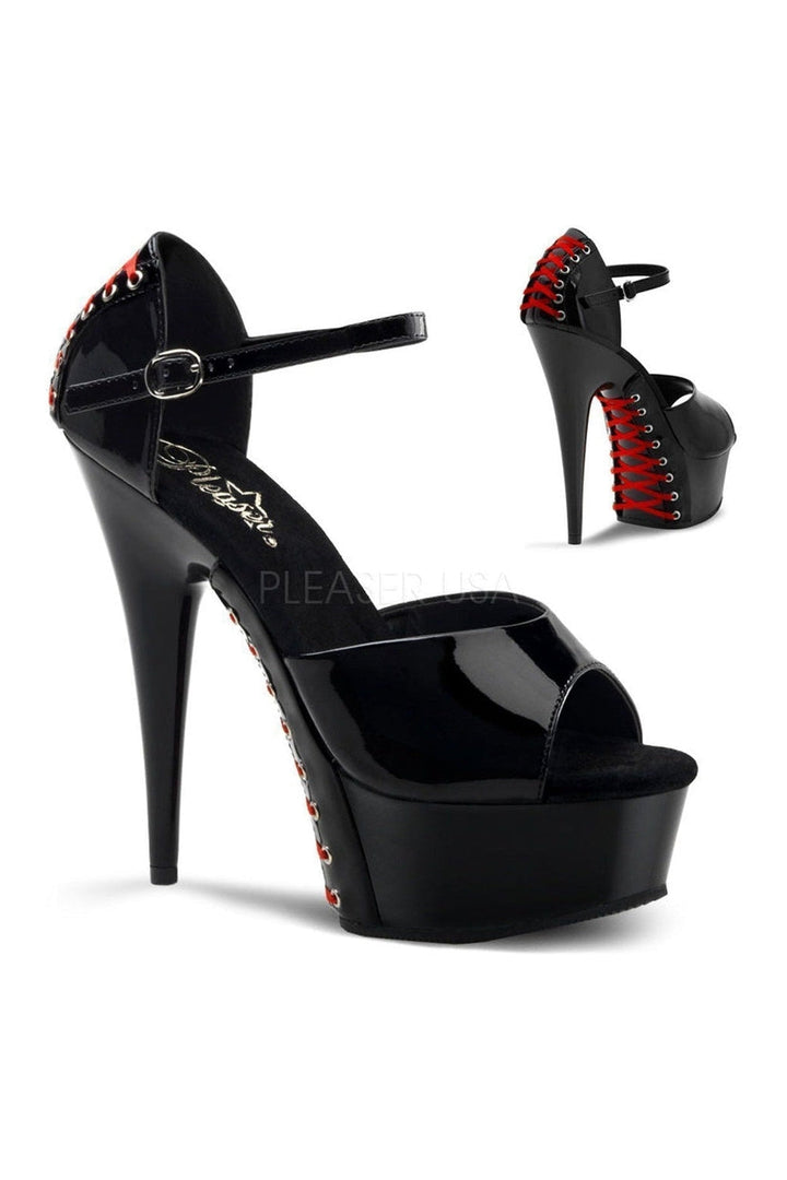 DELIGHT-660FH Platform Sandal | Black Patent-Pleaser-Black-Sandals-SEXYSHOES.COM