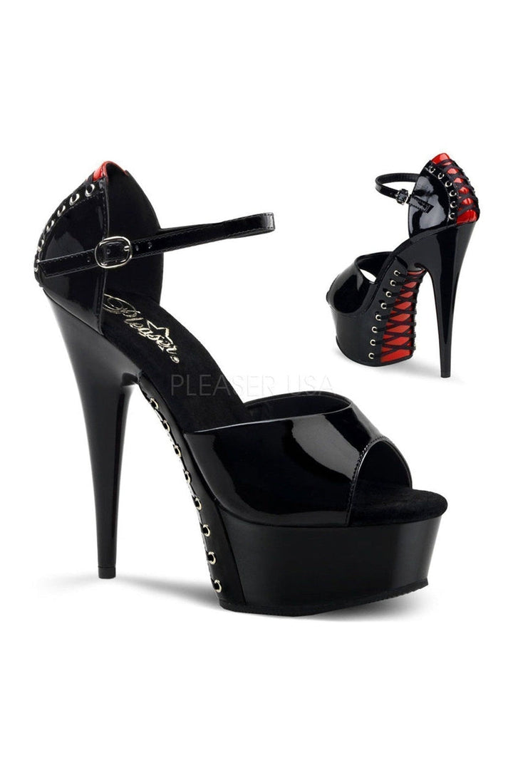 DELIGHT-660FH Platform Sandal | Black Patent-Pleaser-Black-Sandals-SEXYSHOES.COM