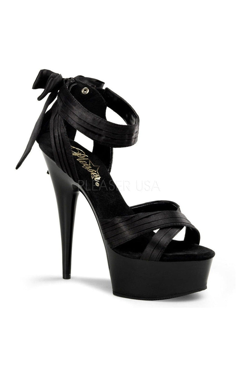 Pleaser DELIGHT-668 Platform Sandal in Black Satin from SexyShoes.com
