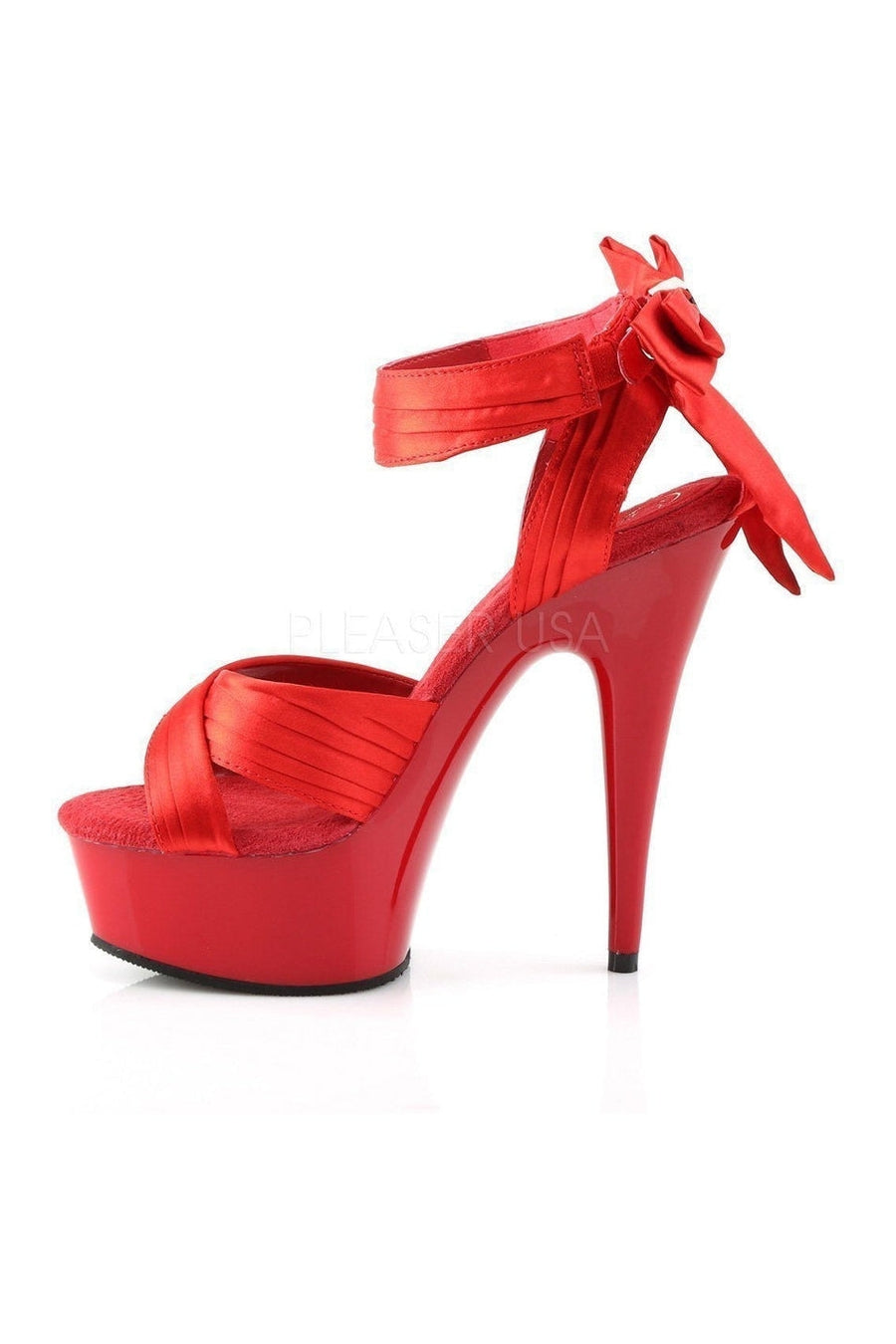 Pleaser DELIGHT-668 Platform Sandal in Red Satin