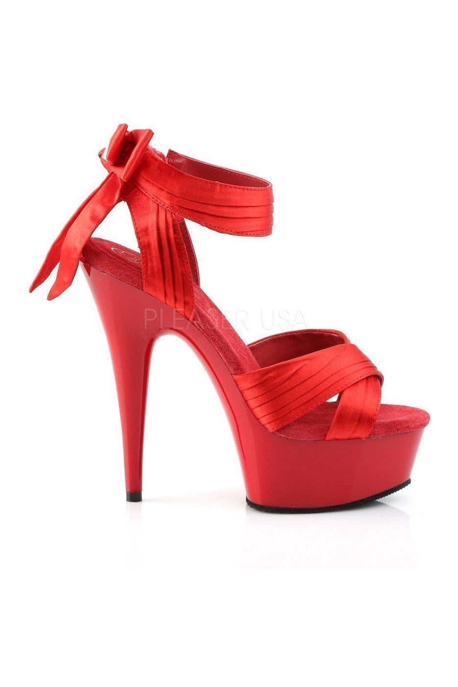 DELIGHT-668 Platform Sandal | Red Genuine Satin-Pleaser-Sandals-SEXYSHOES.COM
