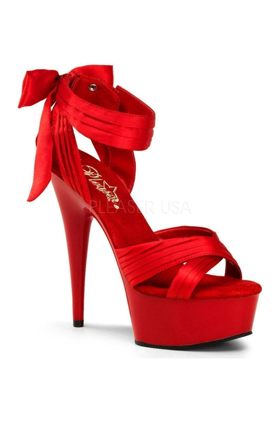 DELIGHT-668 Platform Sandal | Red Genuine Satin-Pleaser-Red-Sandals-SEXYSHOES.COM
