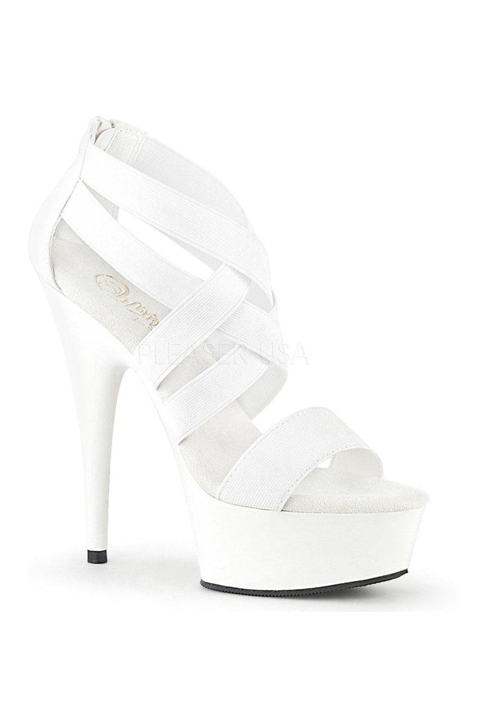 DELIGHT-669 Platform Sandal | White Elastic-Pleaser-SEXYSHOES.COM