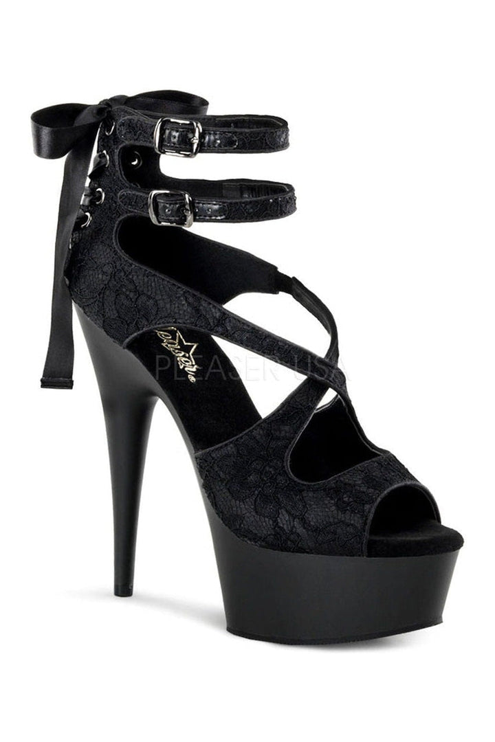 DELIGHT-678LC Platform Sandal | Black Fabric-Pleaser-Black-Sandals-SEXYSHOES.COM