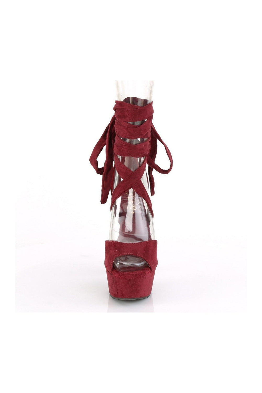 DELIGHT-679 Stripper Sandal | Burgundy Faux Leather-Pleaser