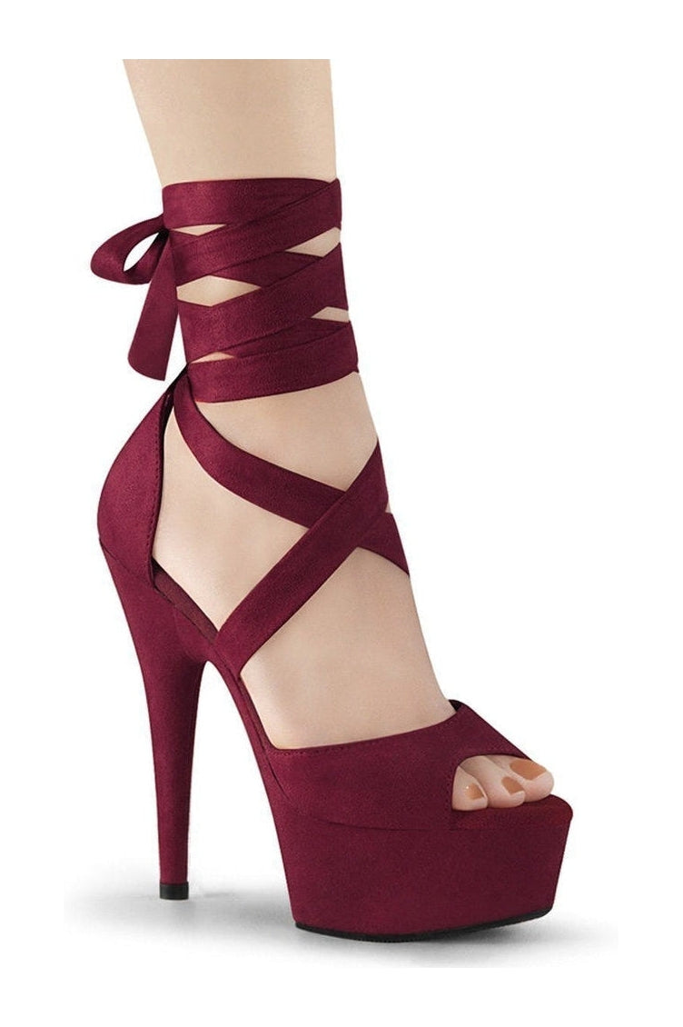 DELIGHT-679 Stripper Sandal | Burgundy Faux Leather-Pleaser