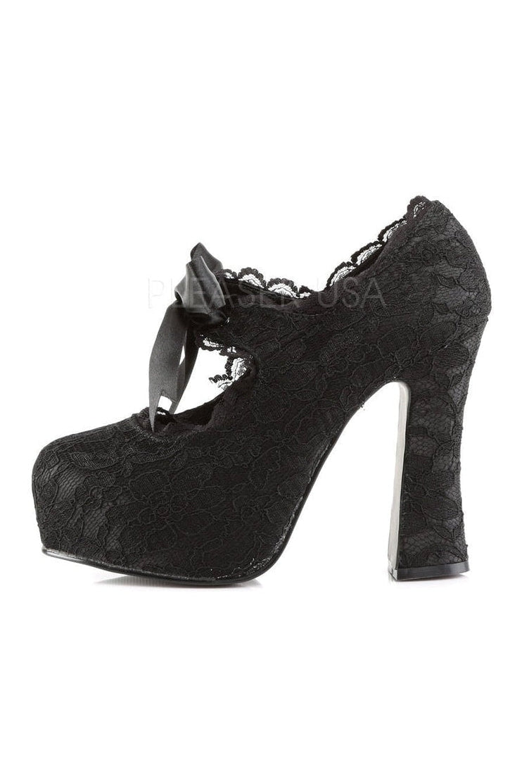 Demonia DEMON-11  Platform Pump in Black Satin