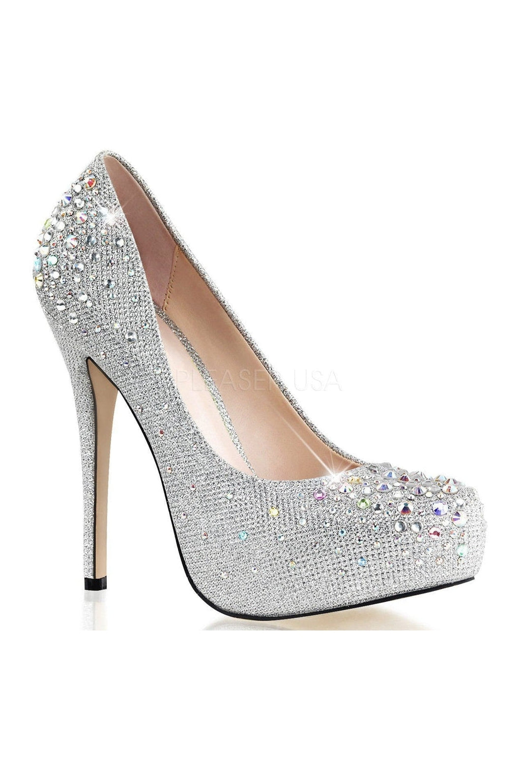 Fabulicious DESTINY-06R Pump in Silver Fabric from SexyShoes.com